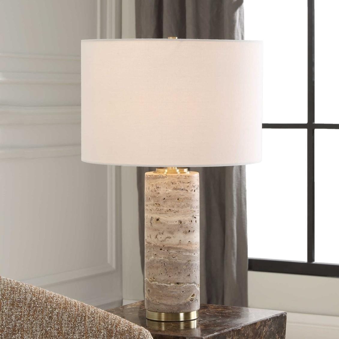 Uttermost Lighting Cortado Travertine Table Lamp House of Isabella UK