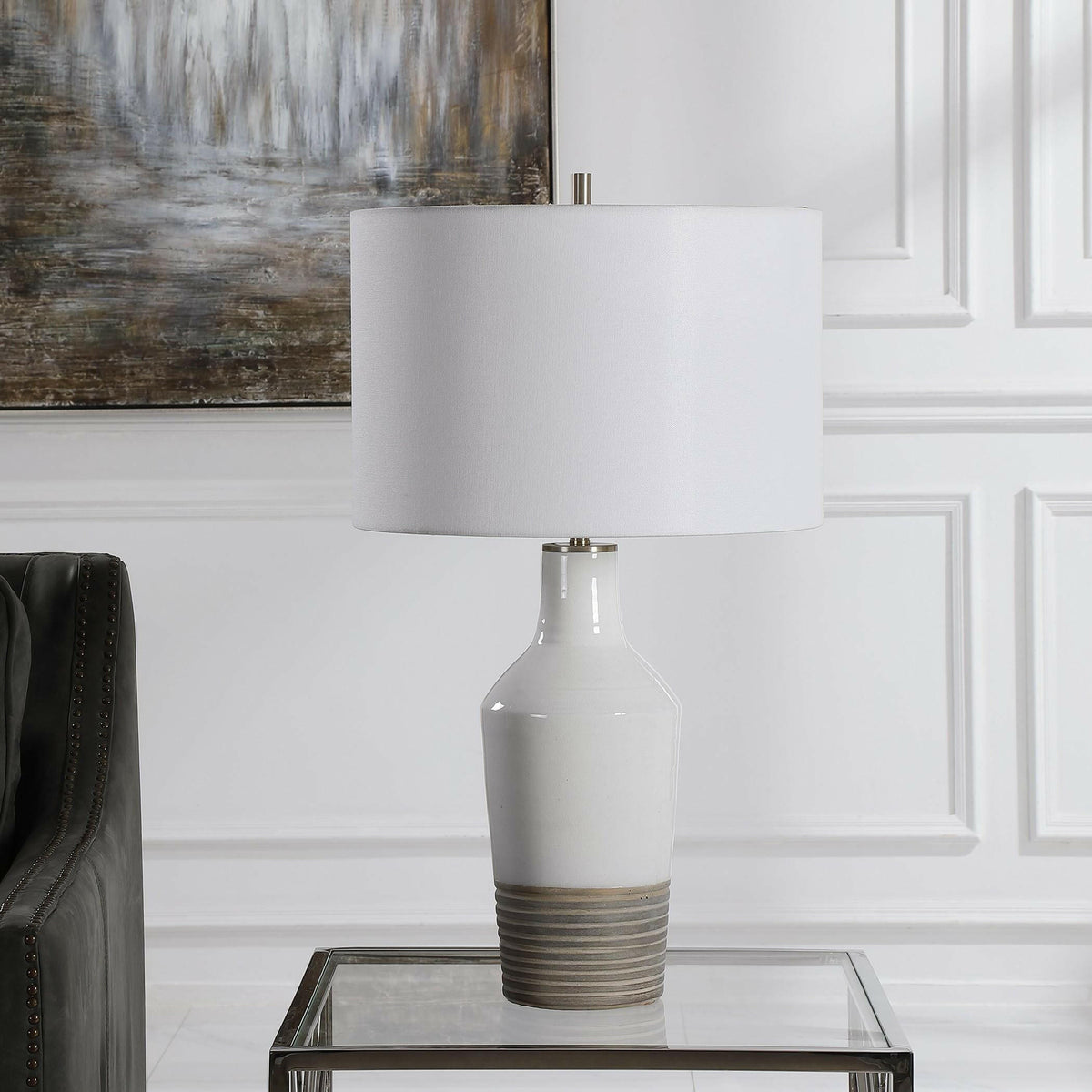 Dakota White Crackle Table Lamp.