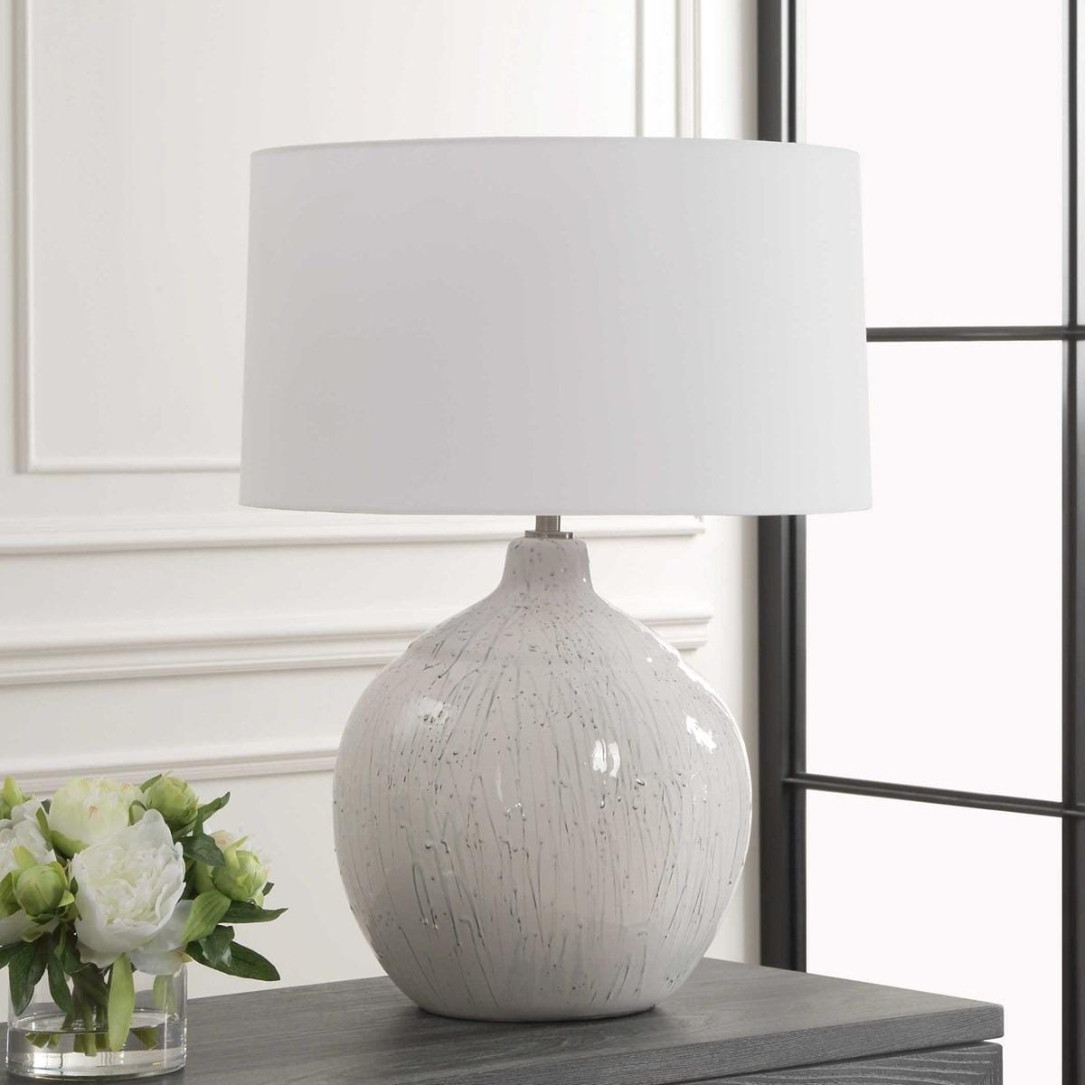 Uttermost Lighting Dribble White Glaze Table Lamp House of Isabella UK