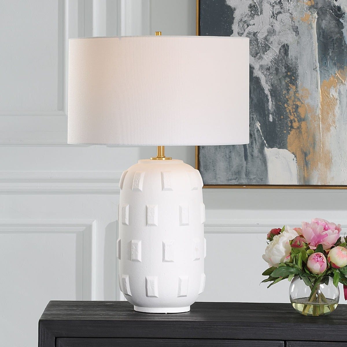 Uttermost Lighting Emerie Textured White Table Lamp House of Isabella UK