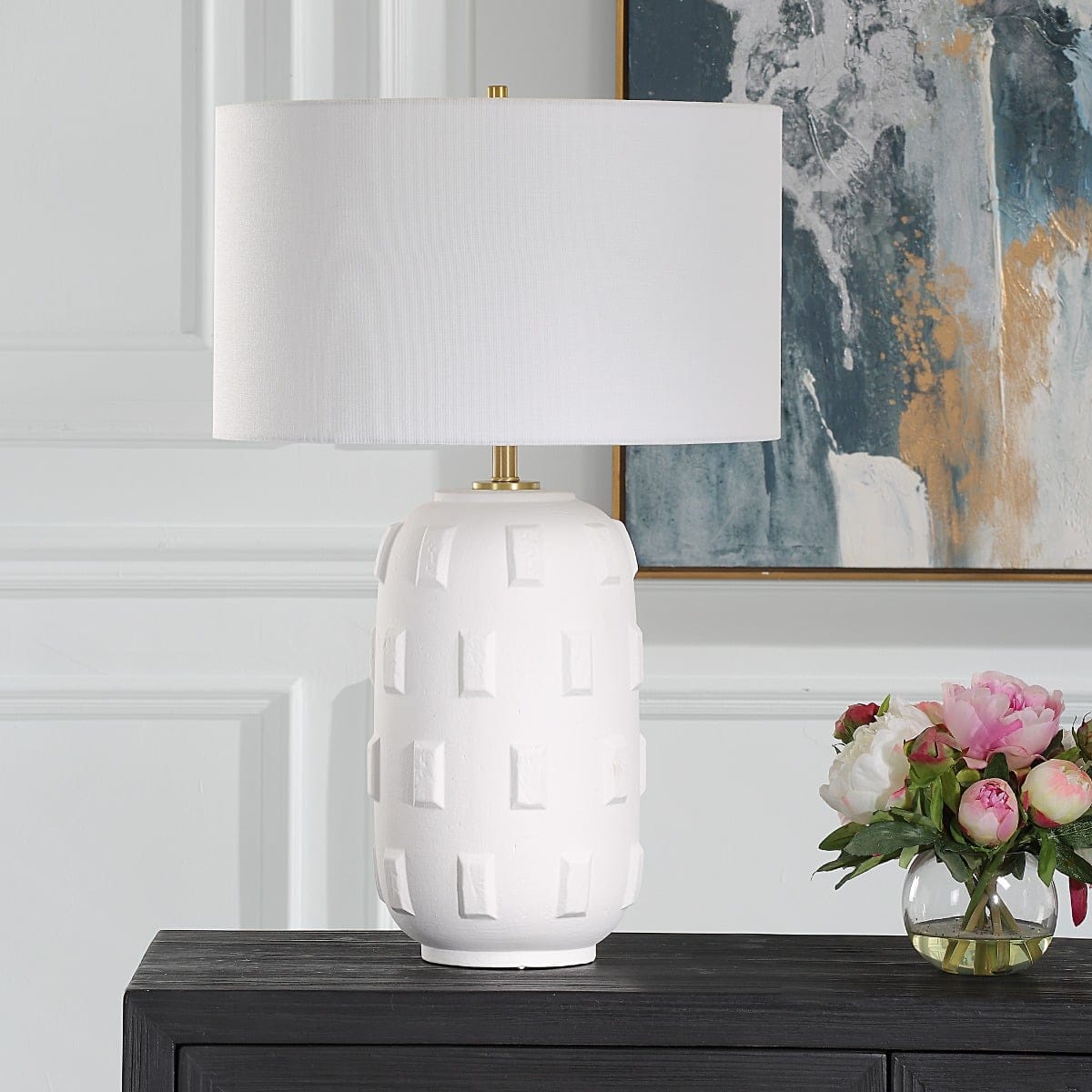 Uttermost Lighting Emerie Textured White Table Lamp House of Isabella UK
