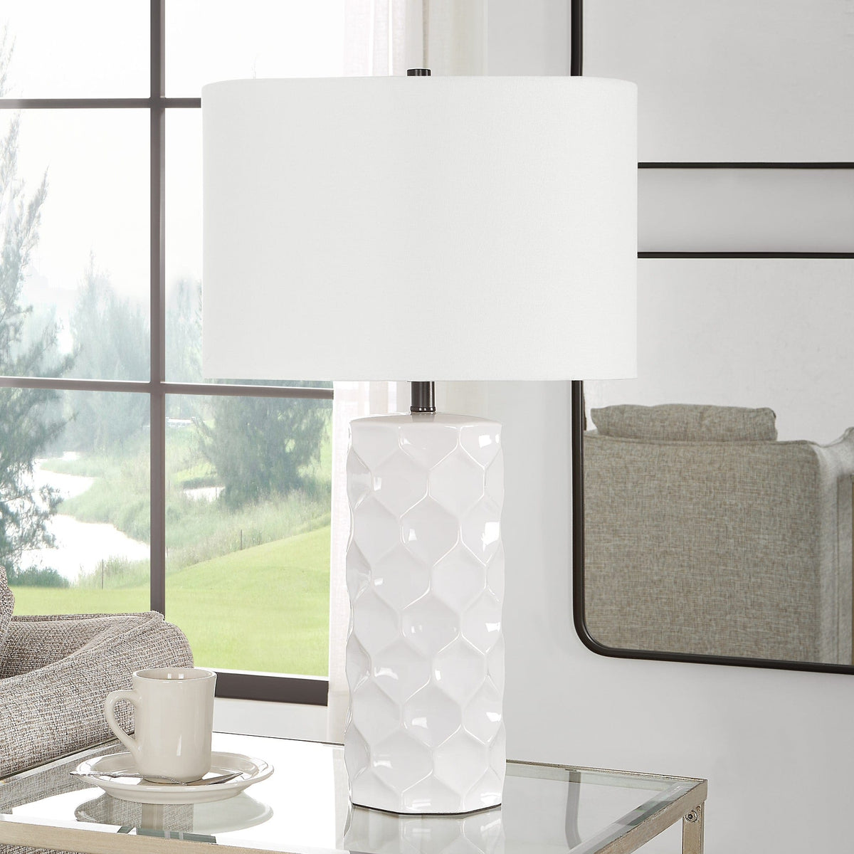 Uttermost Lighting Honeycomb White Table Lamp House of Isabella UK