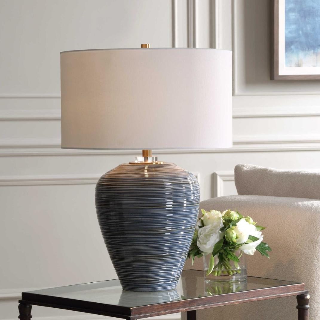 Moher Glossy Blue Table Lamp.