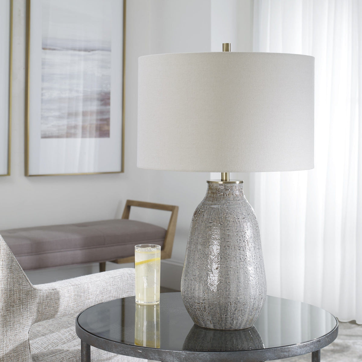 Uttermost Lighting Monacan Gray Textured Table Lamp House of Isabella UK