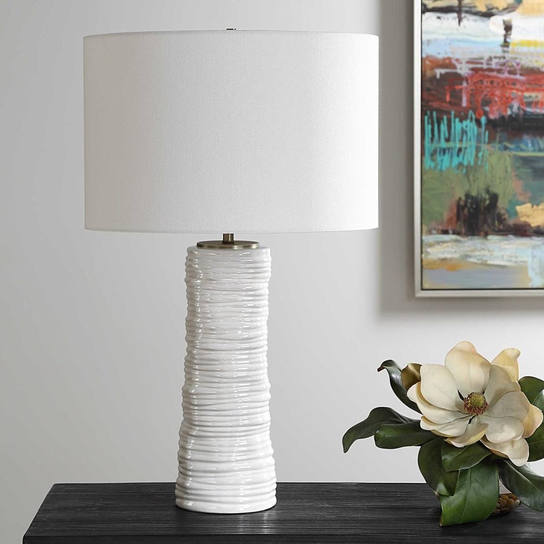Uttermost Lighting Pavlova Glossy White Table Lamp House of Isabella UK