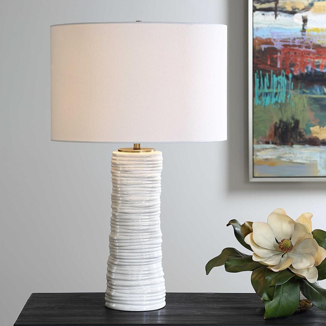 Uttermost Lighting Pavlova Glossy White Table Lamp House of Isabella UK
