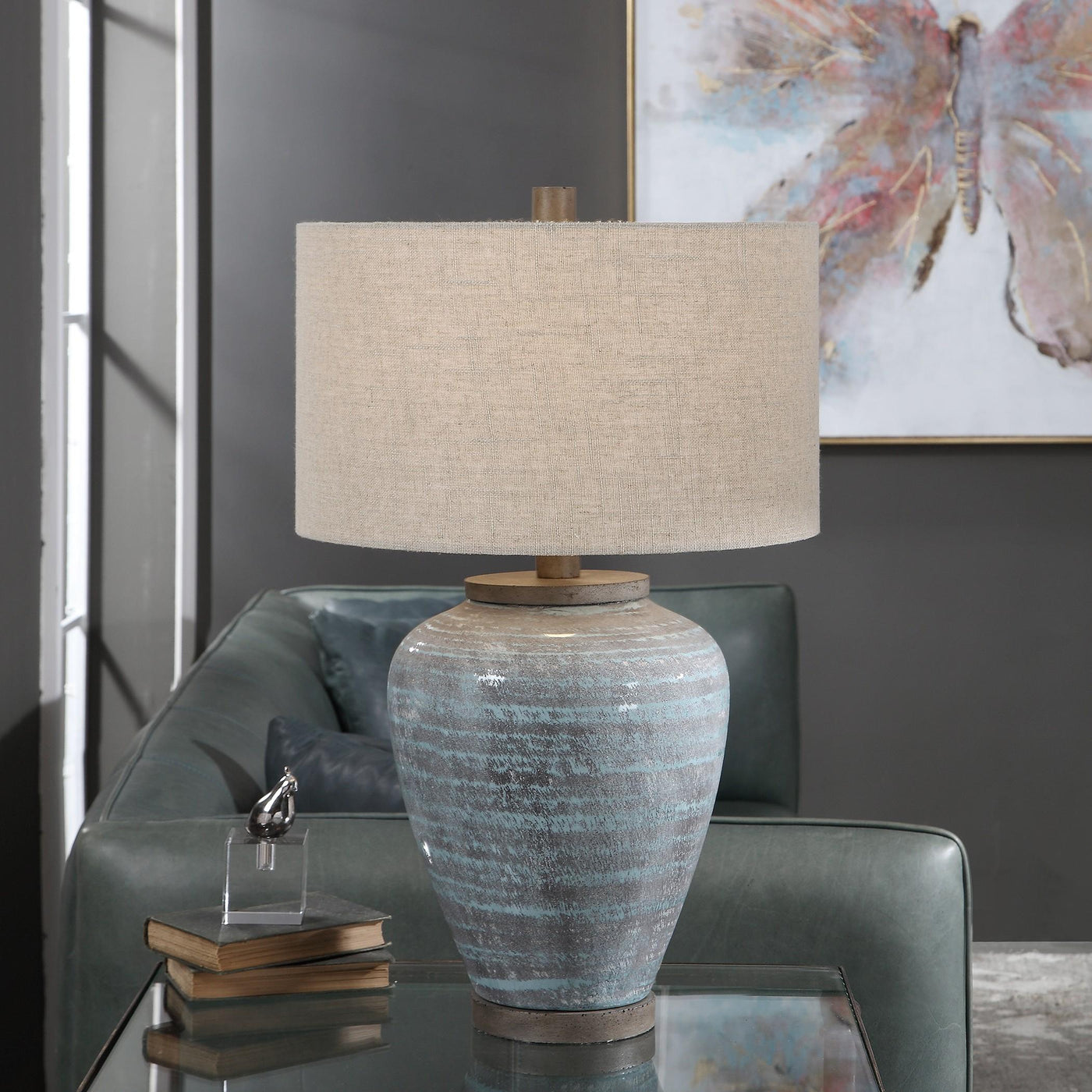 Uttermost Lighting Pelia Light Aqua Table Lamp House of Isabella UK