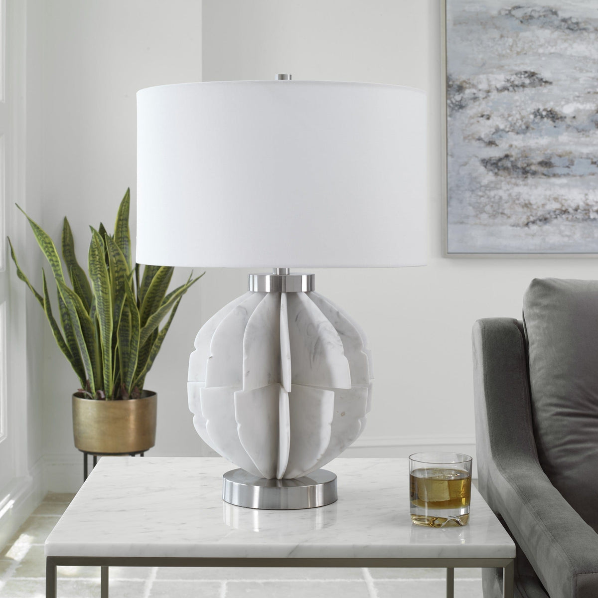 Uttermost Lighting Repetition White Marble Table Lamp House of Isabella UK