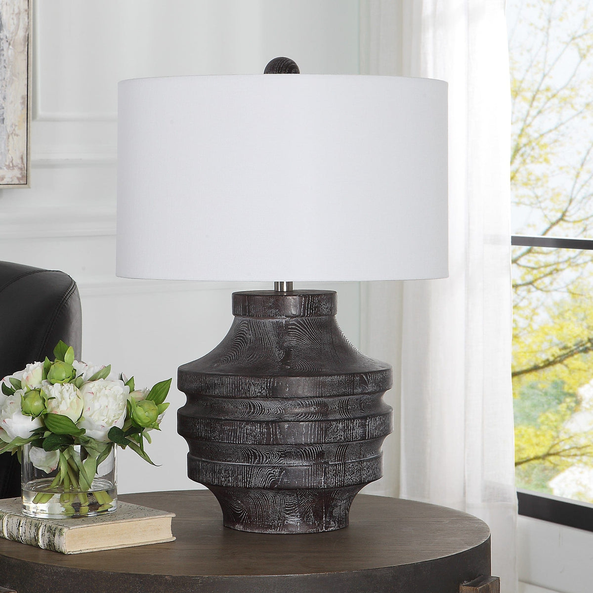 Uttermost Lighting Timber Carved Wood Table Lamp House of Isabella UK