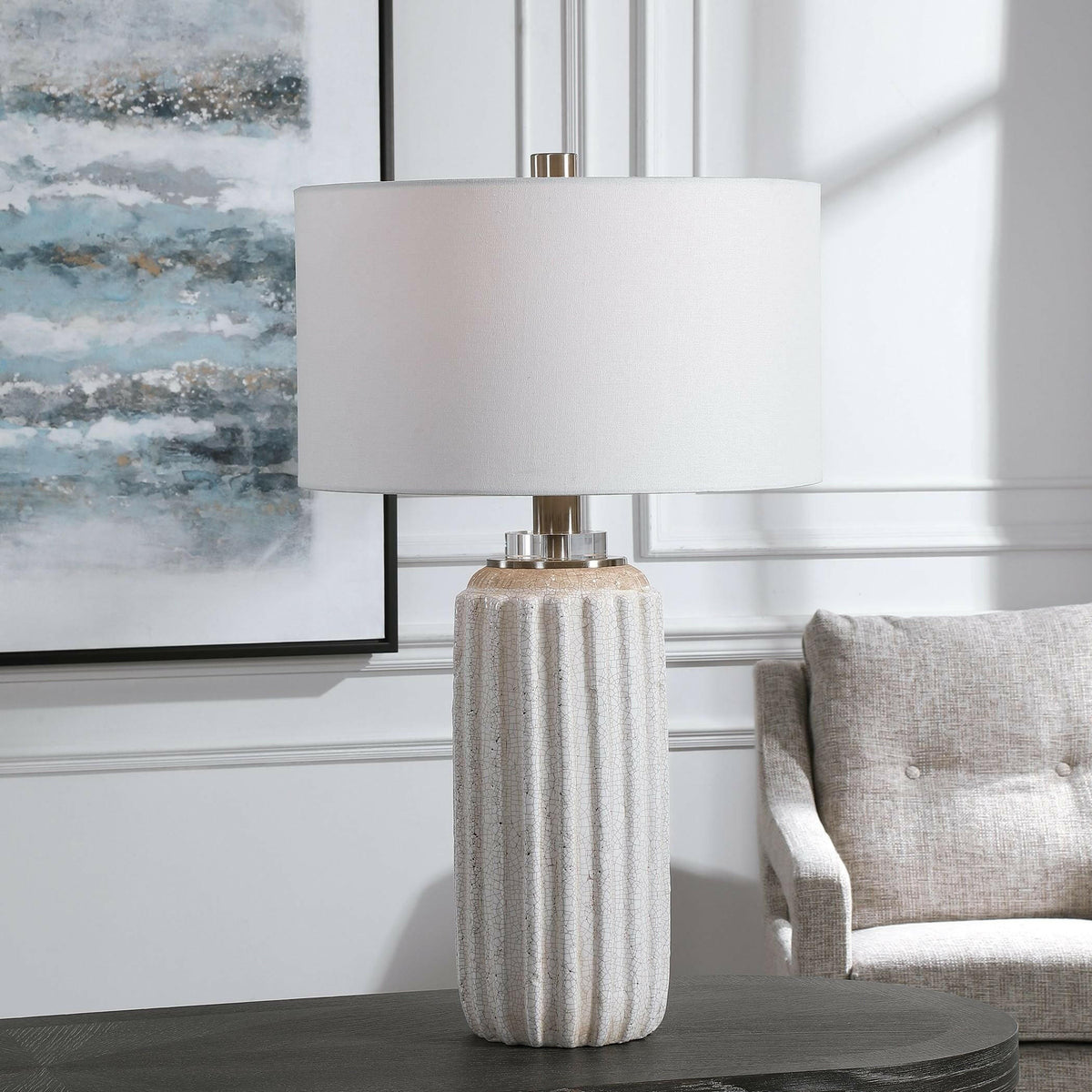 Azariah White Crackle Table Lamp.