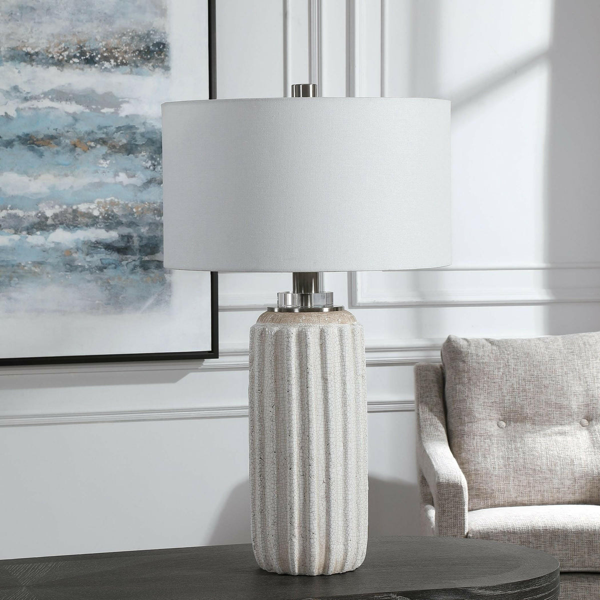 Azariah White Crackle Table Lamp.