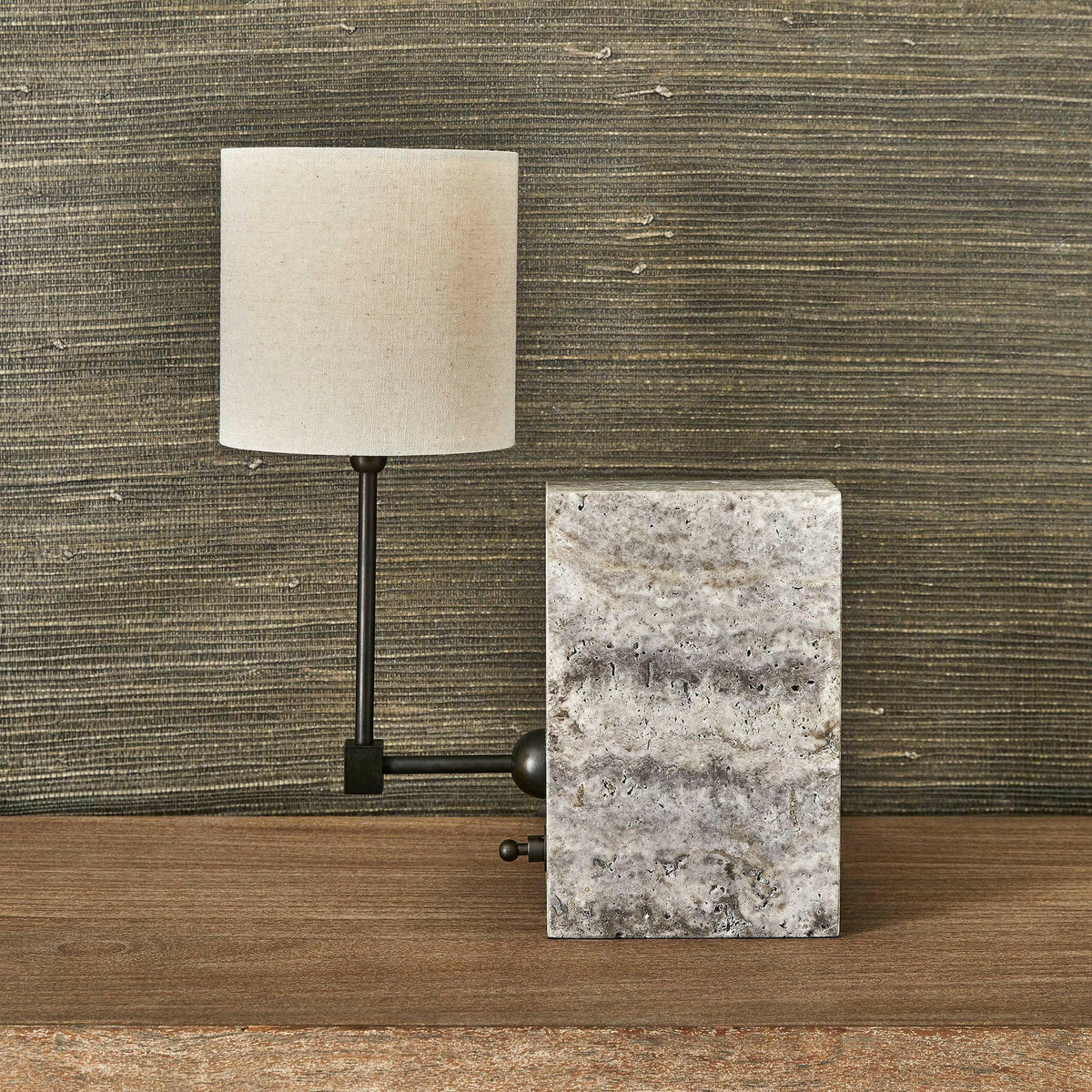 on a Shelf Mini Lamp - Travertine/bronze.