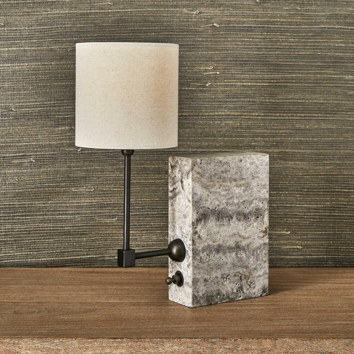on a Shelf Mini Lamp - Travertine/bronze.
