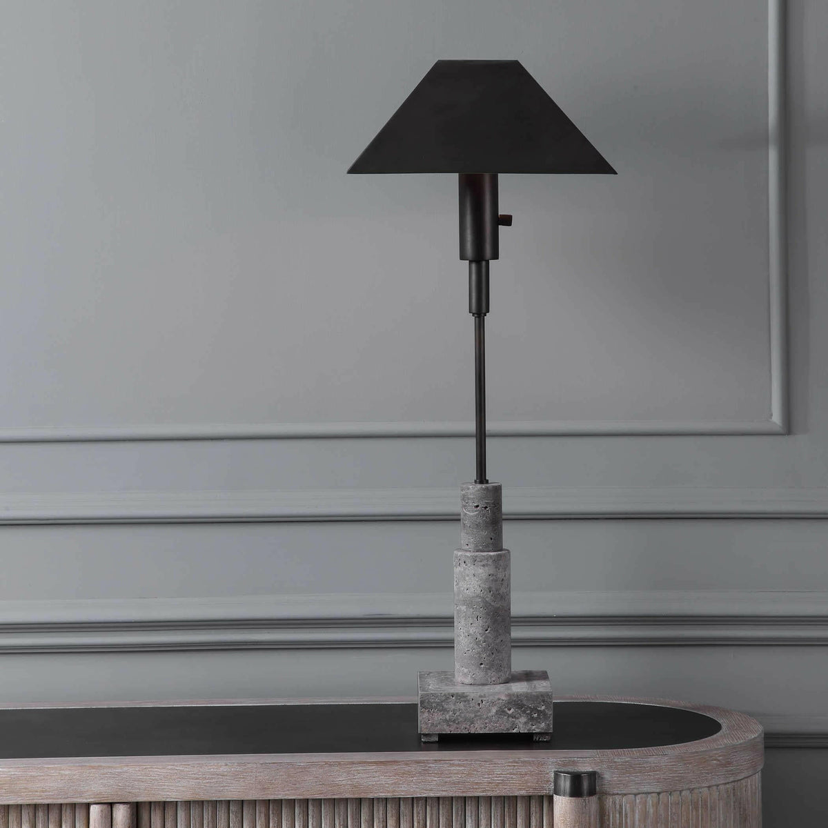 Telescope Buffet Lamp - Gray Travertine/bronze.