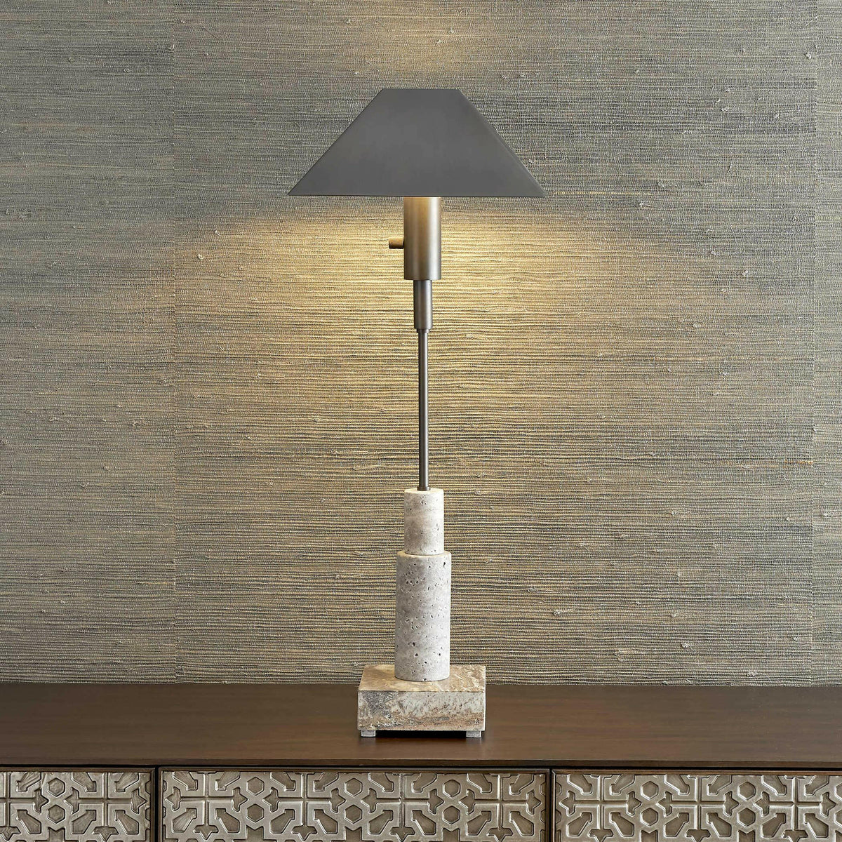 Telescope Buffet Lamp - Gray Travertine/bronze.