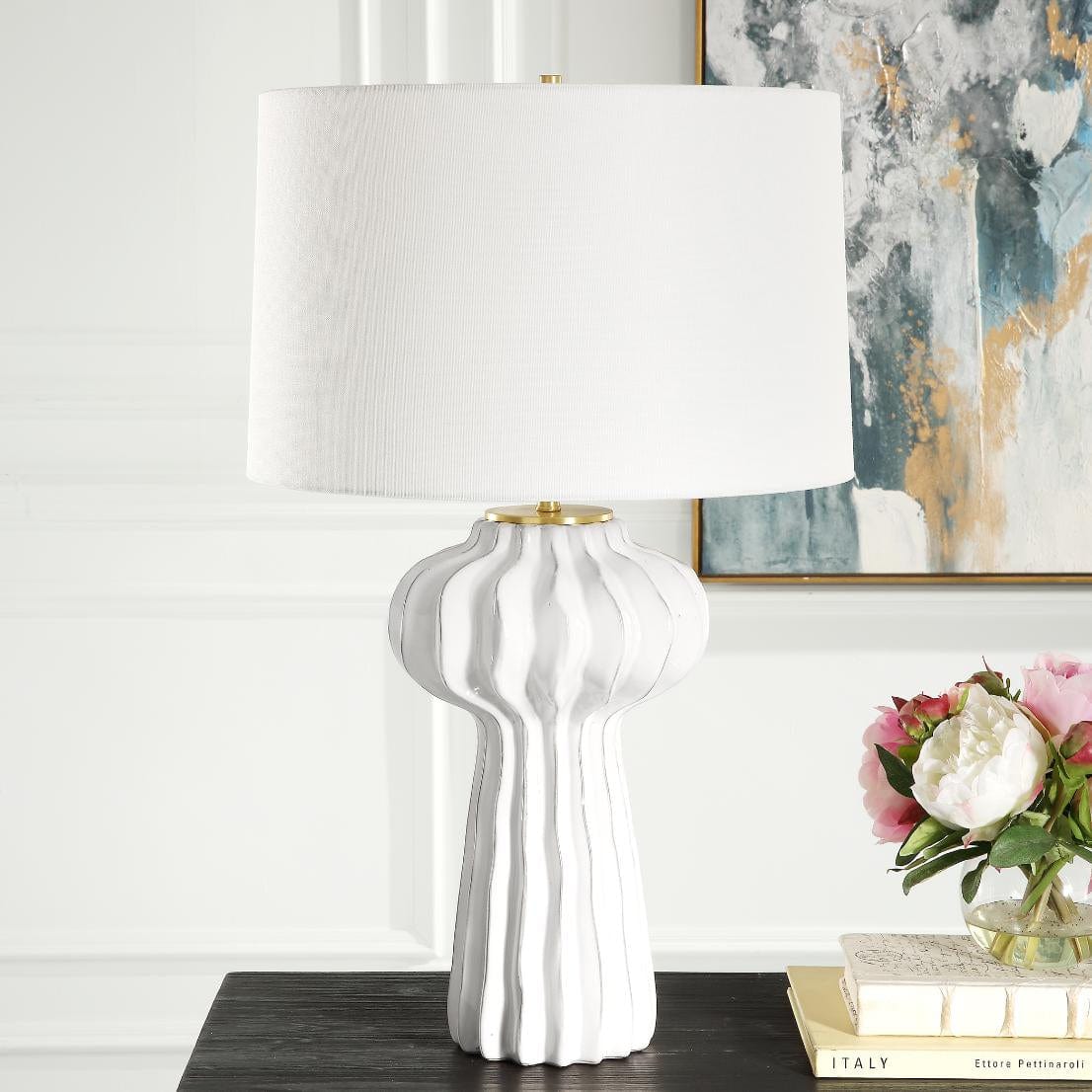 Uttermost Wrenley Ridged White Table Lamp.