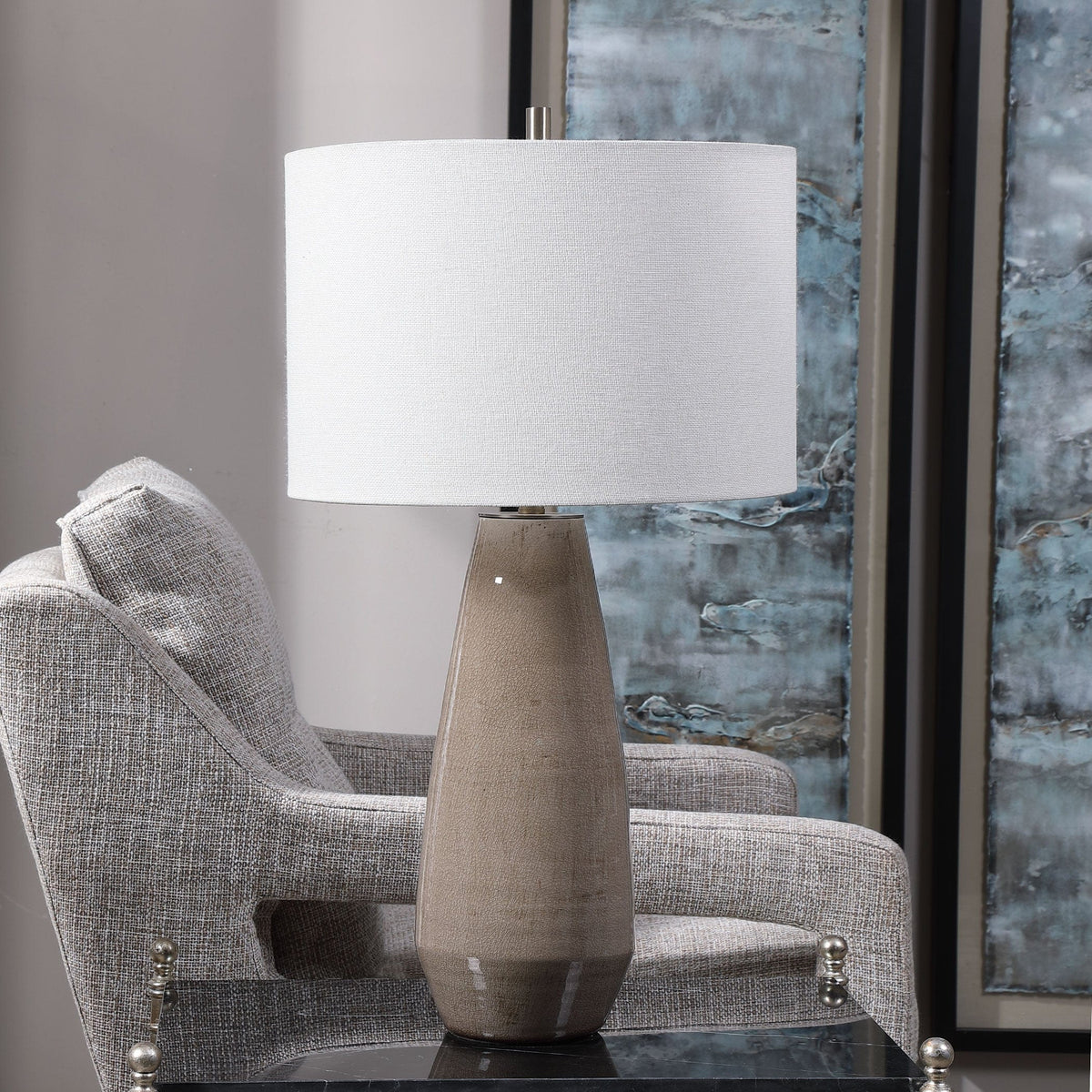 Uttermost Lighting Volterra Taupe-Gray Table Lamp House of Isabella UK