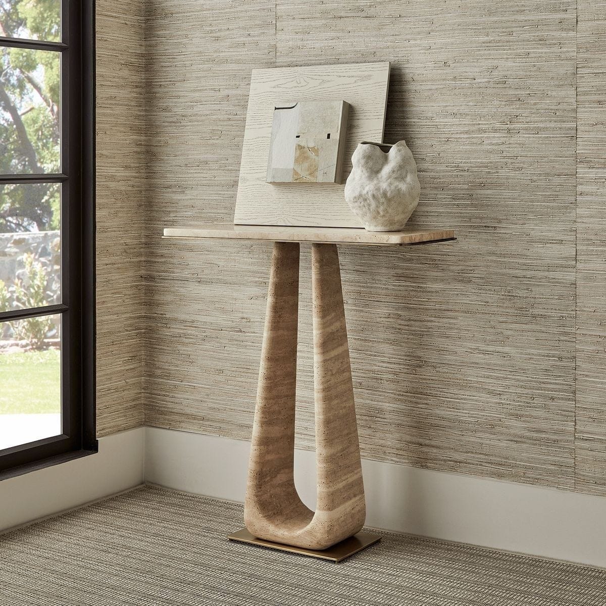 Uttermost Living About Turn Console Table in Travertine House of Isabella UK