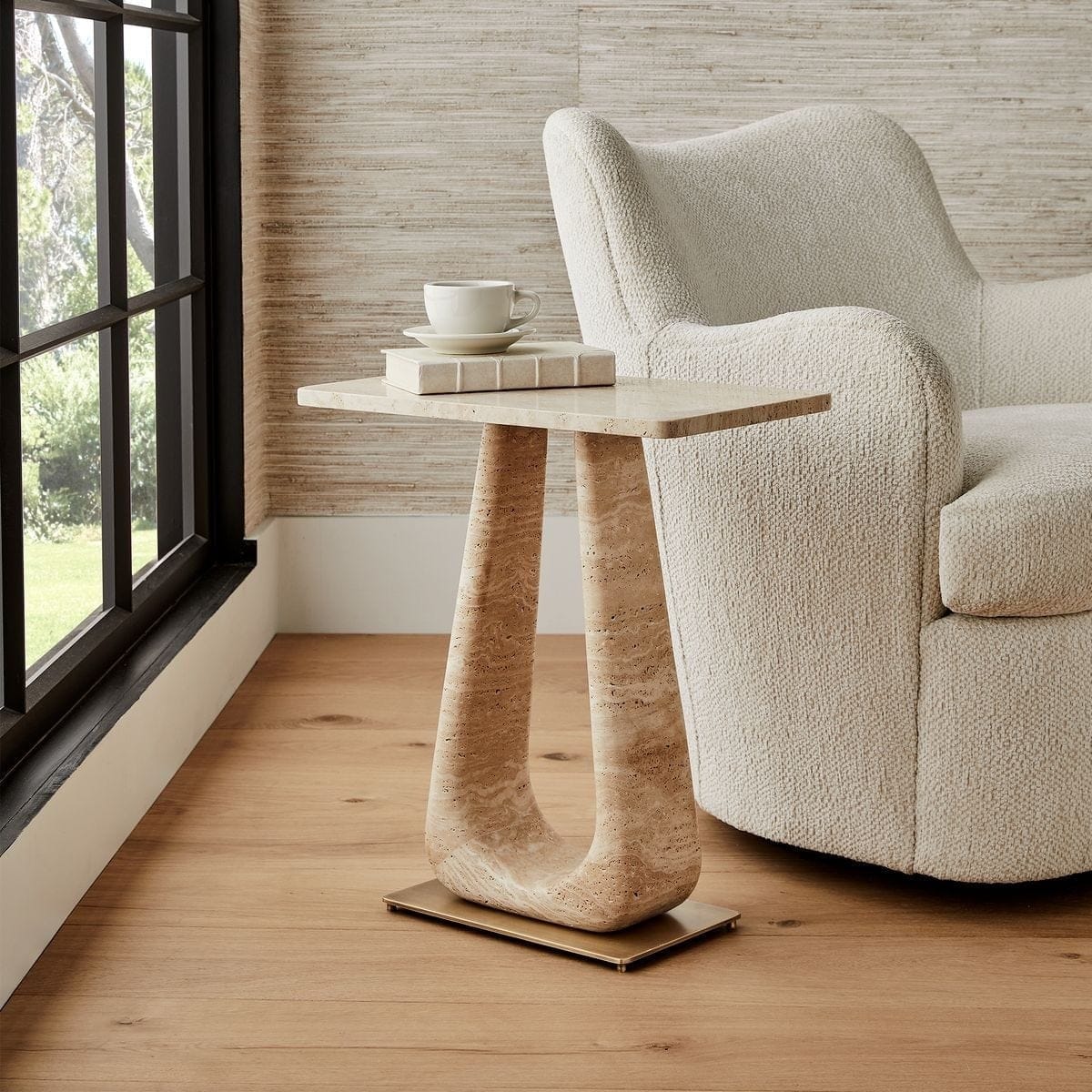 Uttermost Living About Turn Side Table in Travertine House of Isabella UK