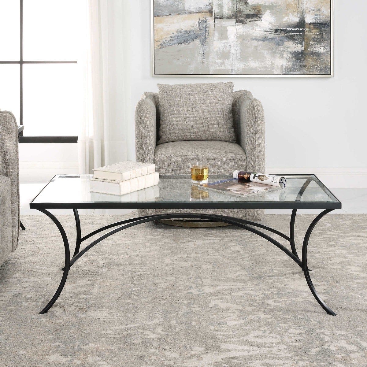 Uttermost Living Alayna Black Metal & Glass Coffee Table House of Isabella UK