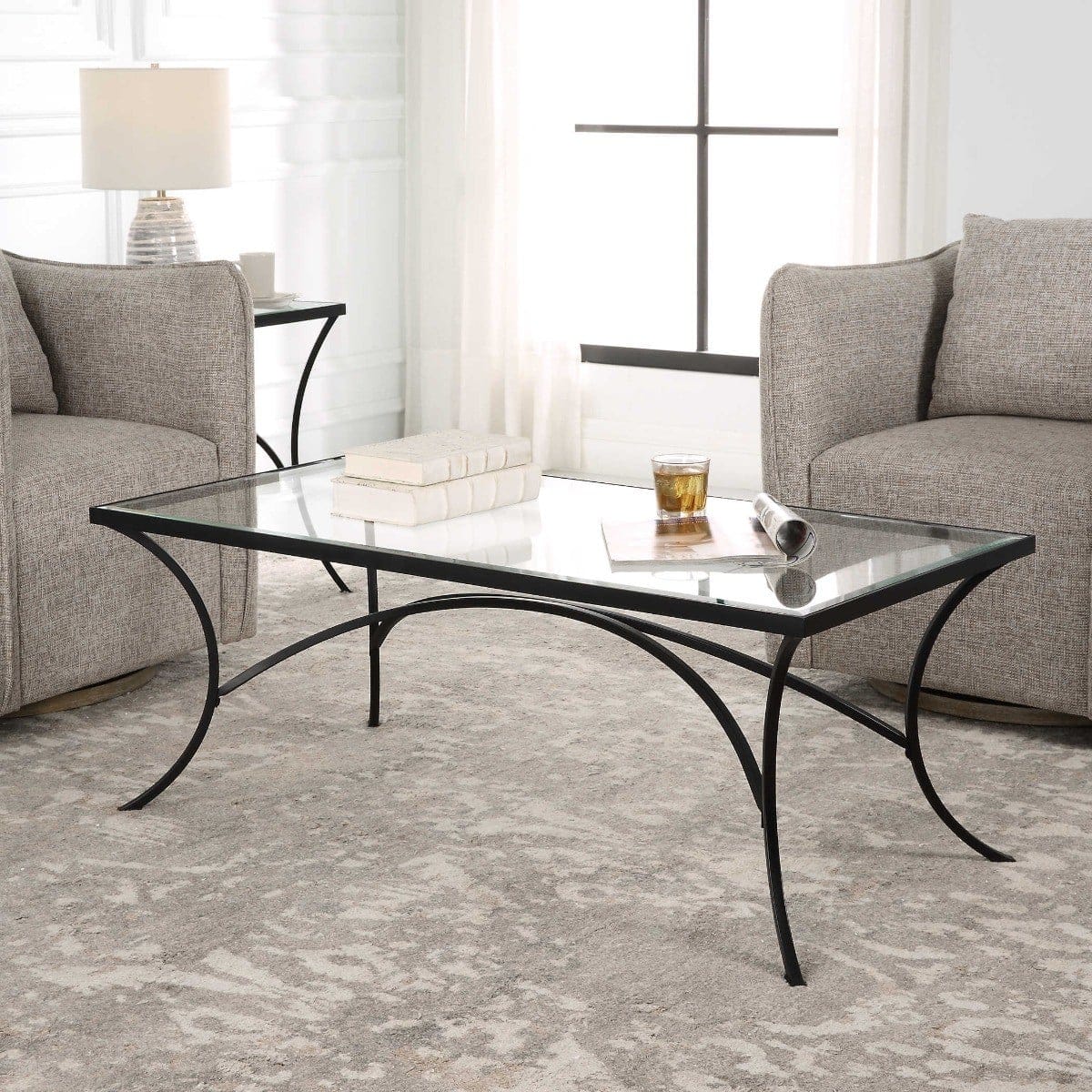 Uttermost Living Alayna Black Metal & Glass Coffee Table House of Isabella UK