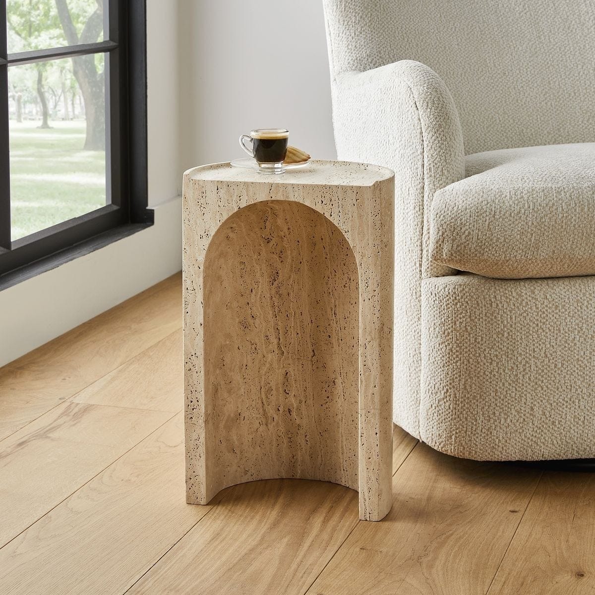 Uttermost Living Basilica Accent Table in Beige Travertine House of Isabella UK