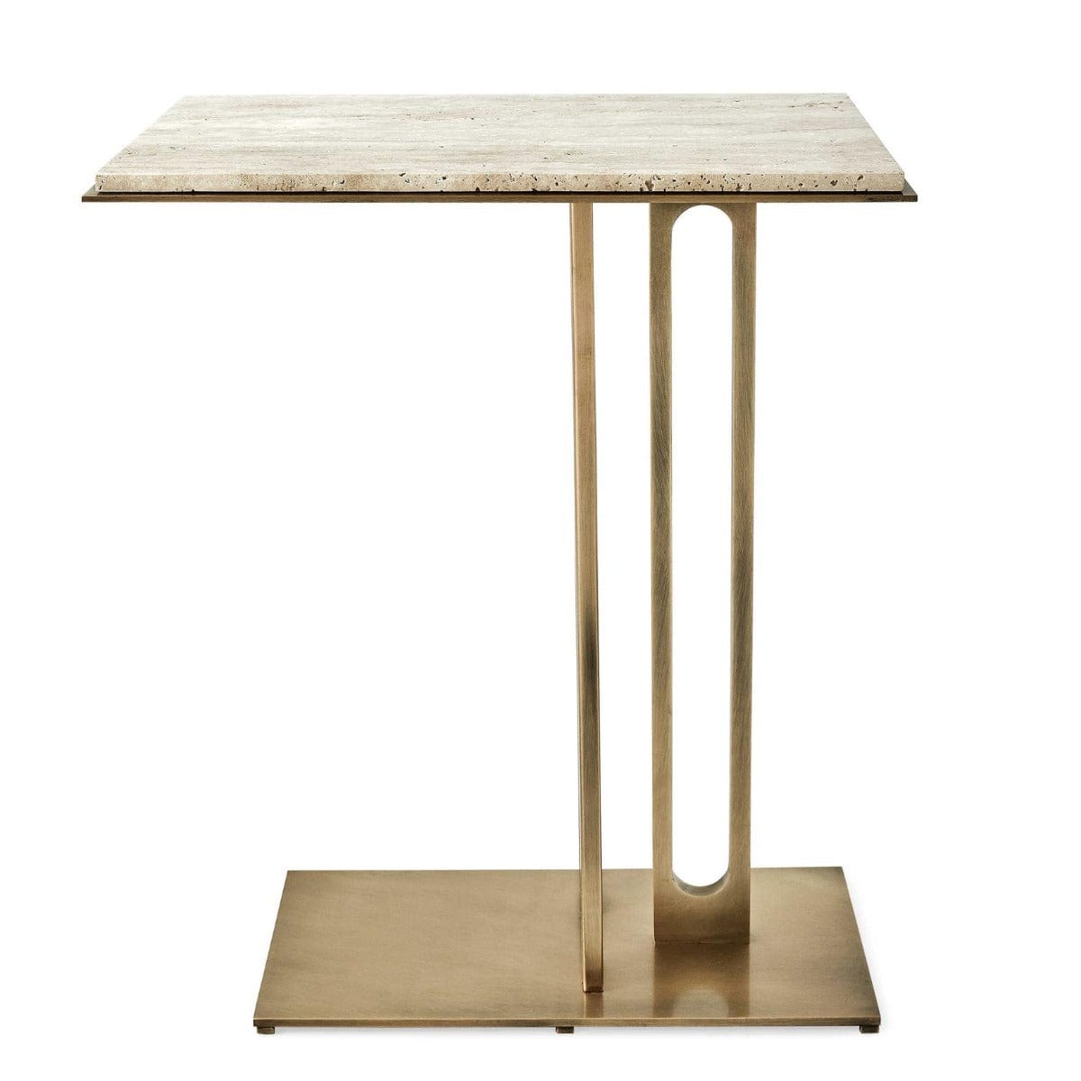 Black Label Cantilever Accent Table - Travertine & Brass.