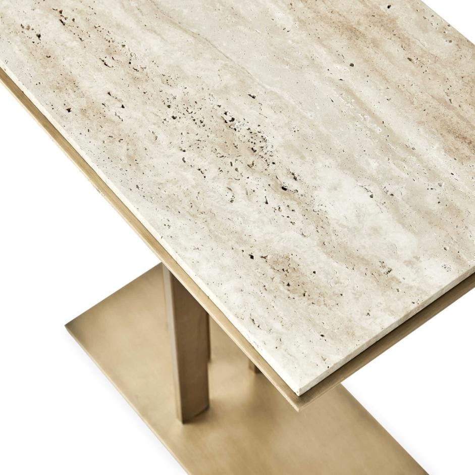 Black Label Cantilever Accent Table - Travertine & Brass.