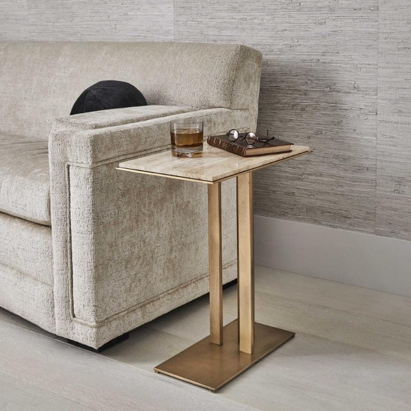 Black Label Cantilever Accent Table - Travertine & Brass.