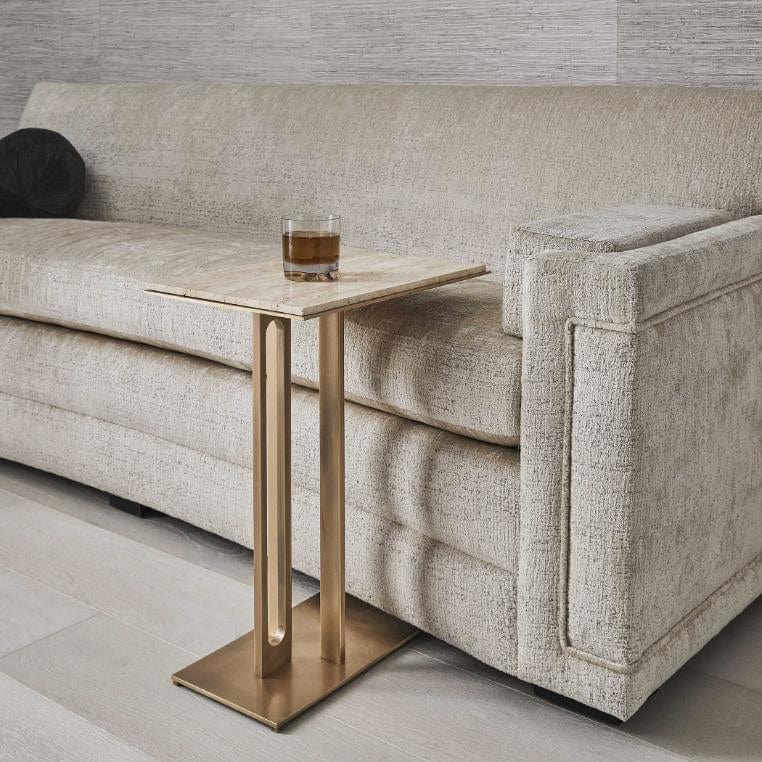 Black Label Cantilever Accent Table - Travertine & Brass.