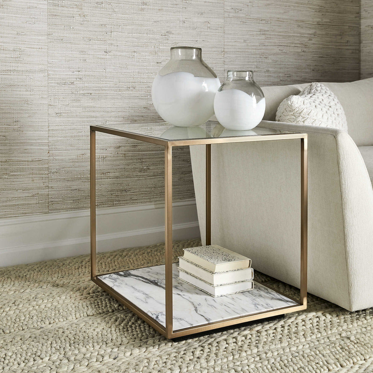 Black Label Floating Plane End Table - Marble/brass.