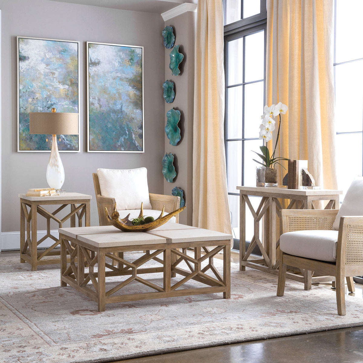 Uttermost Living Catali Ivory Stone Console Table House of Isabella UK