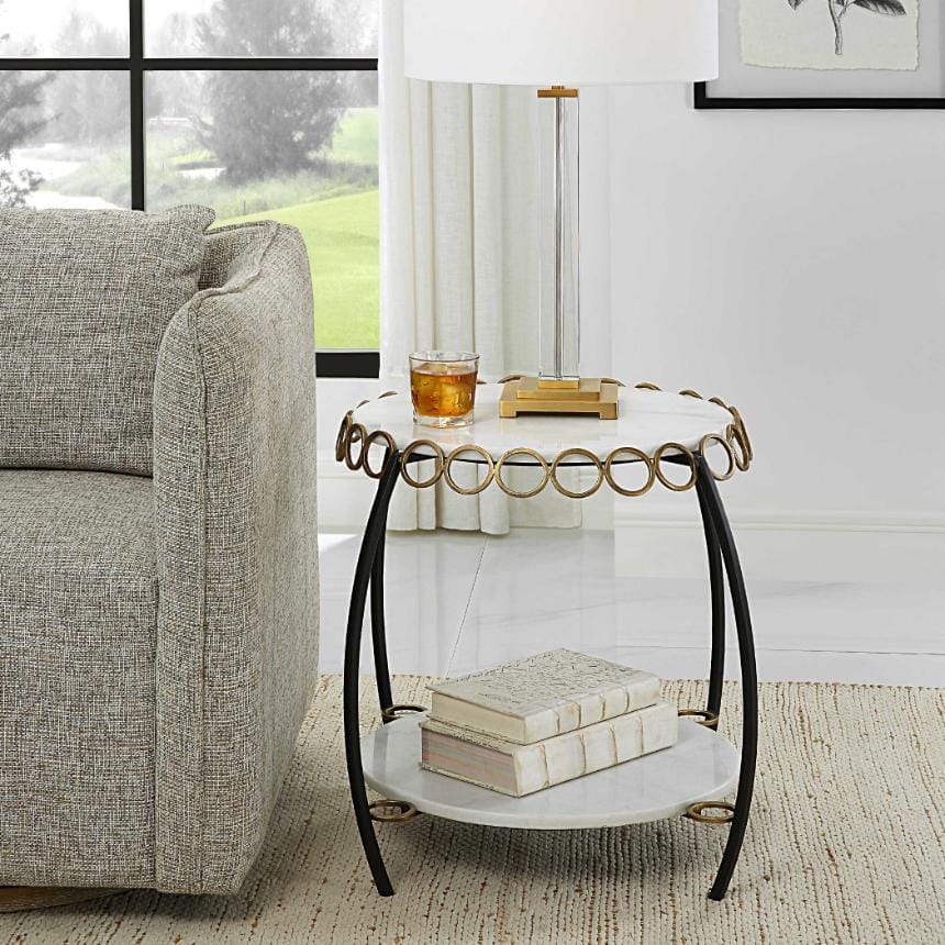 Uttermost Living Chainlink White Marble Side Table House of Isabella UK