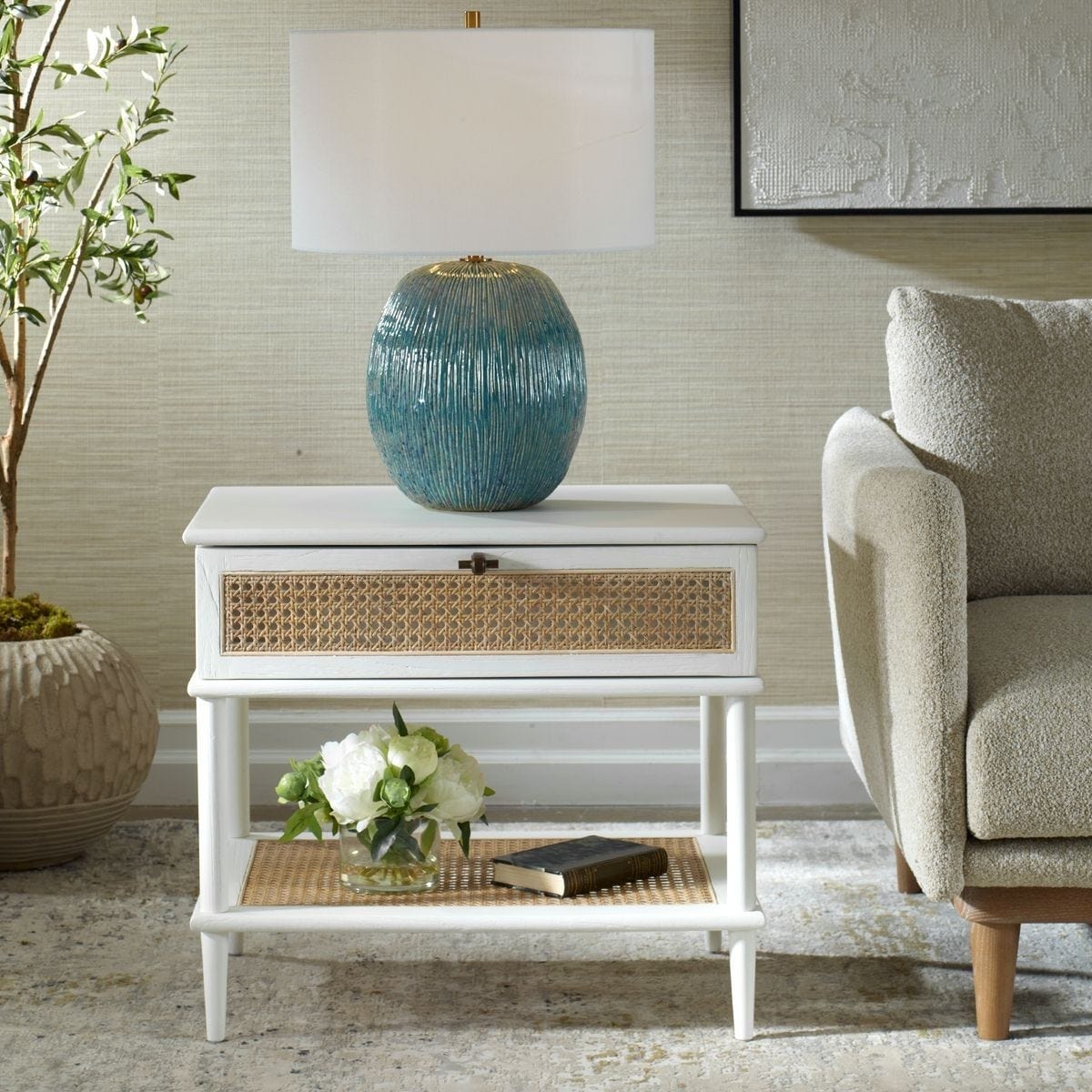 Uttermost Living Coast White Rattan Side Table House of Isabella UK