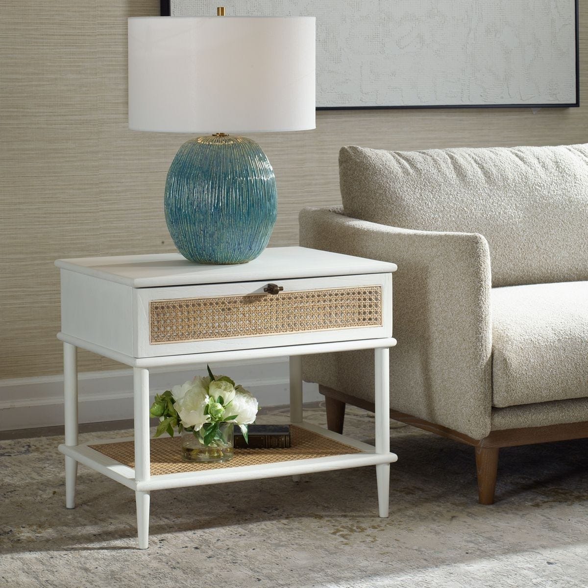 Uttermost Living Coast White Rattan Side Table House of Isabella UK