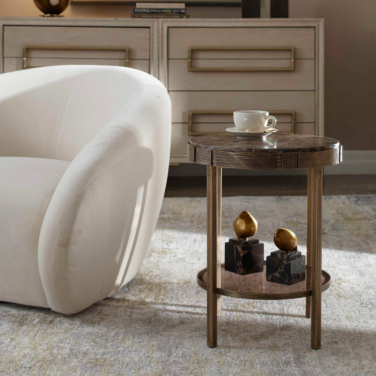 Uttermost Living Cusano Round Dark Marble Side Table House of Isabella UK