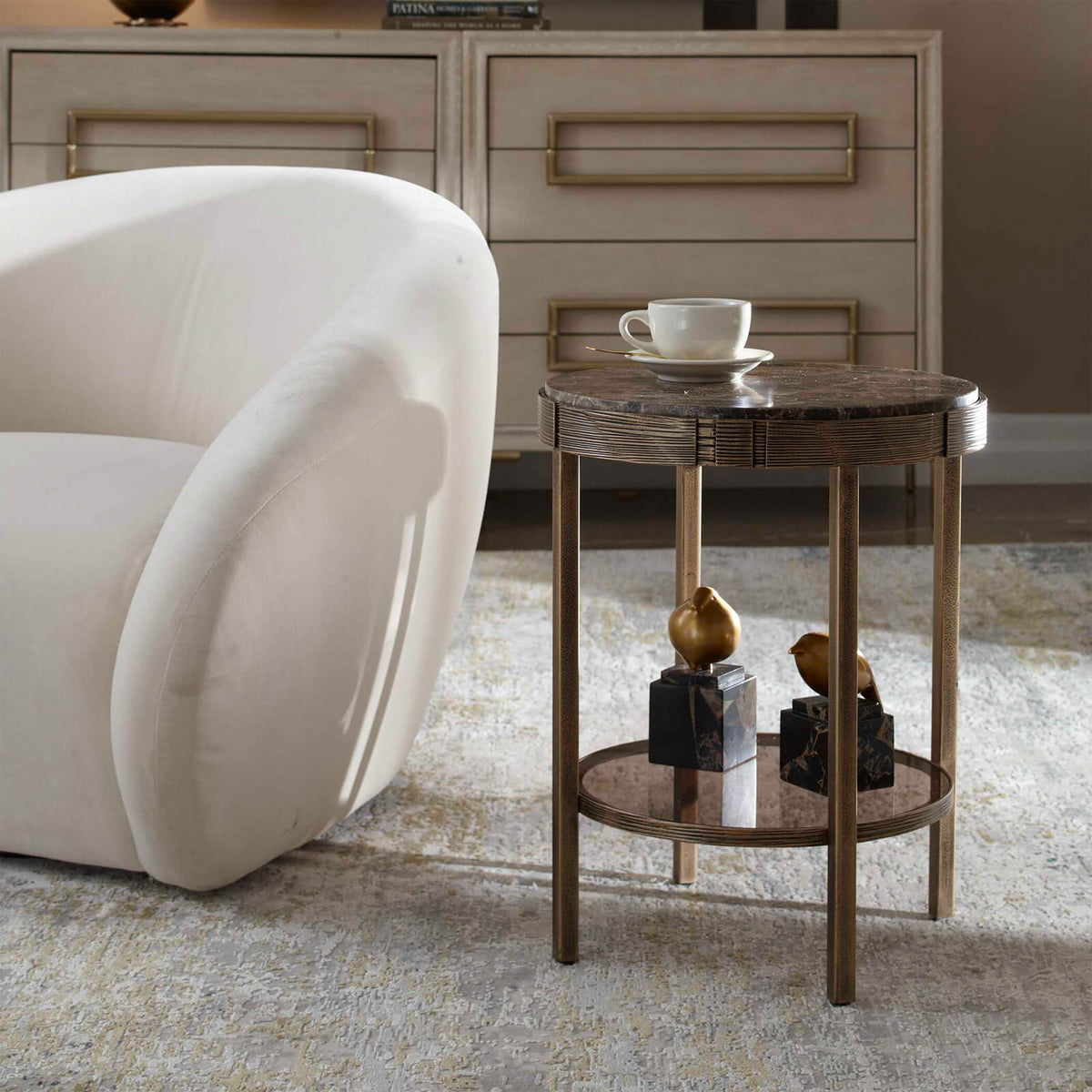 Uttermost Living Cusano Round Dark Marble Side Table House of Isabella UK