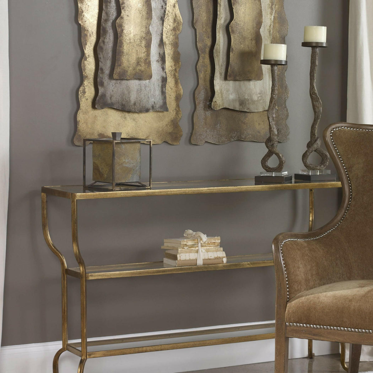 Deline Gold Console Table.