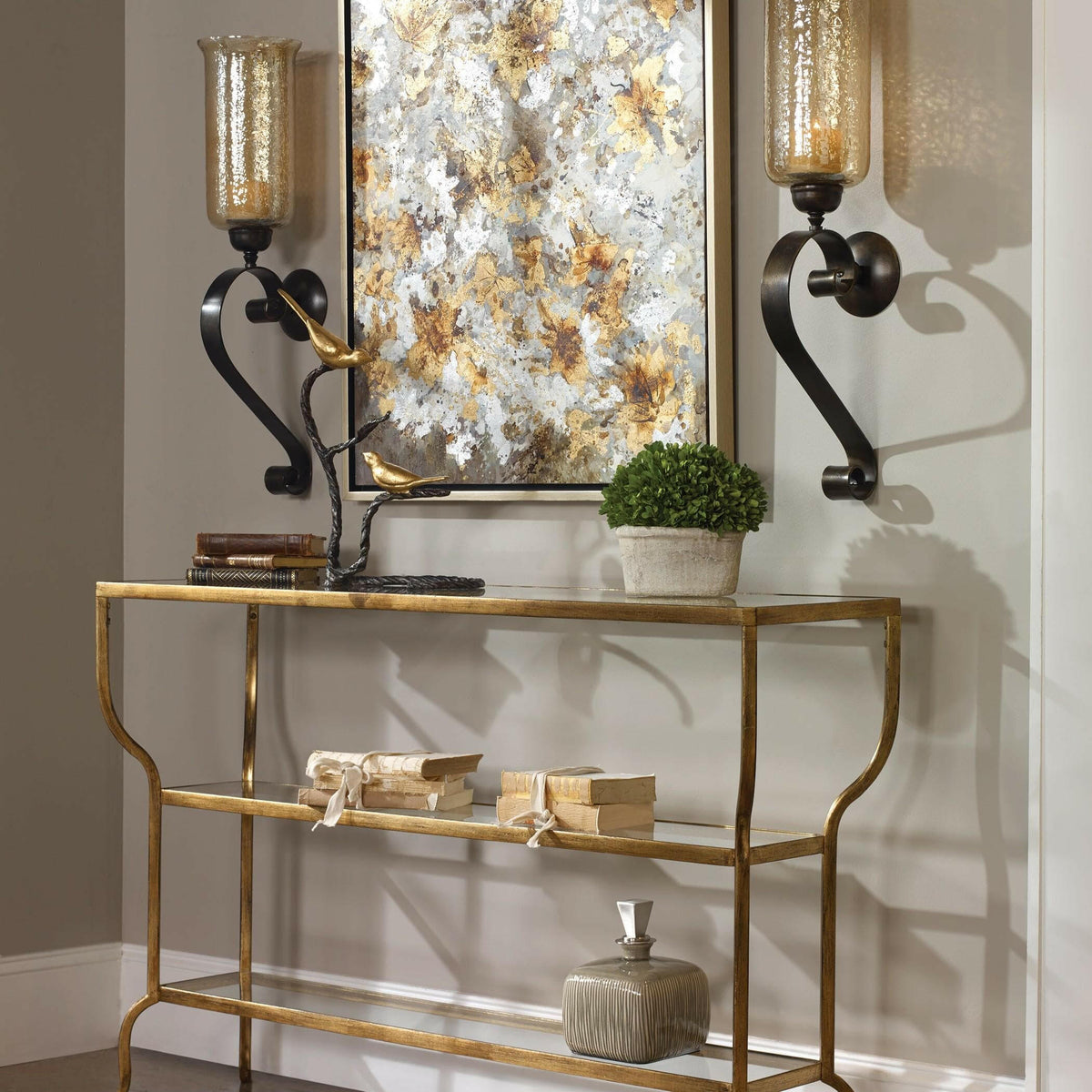 Deline Gold Console Table.
