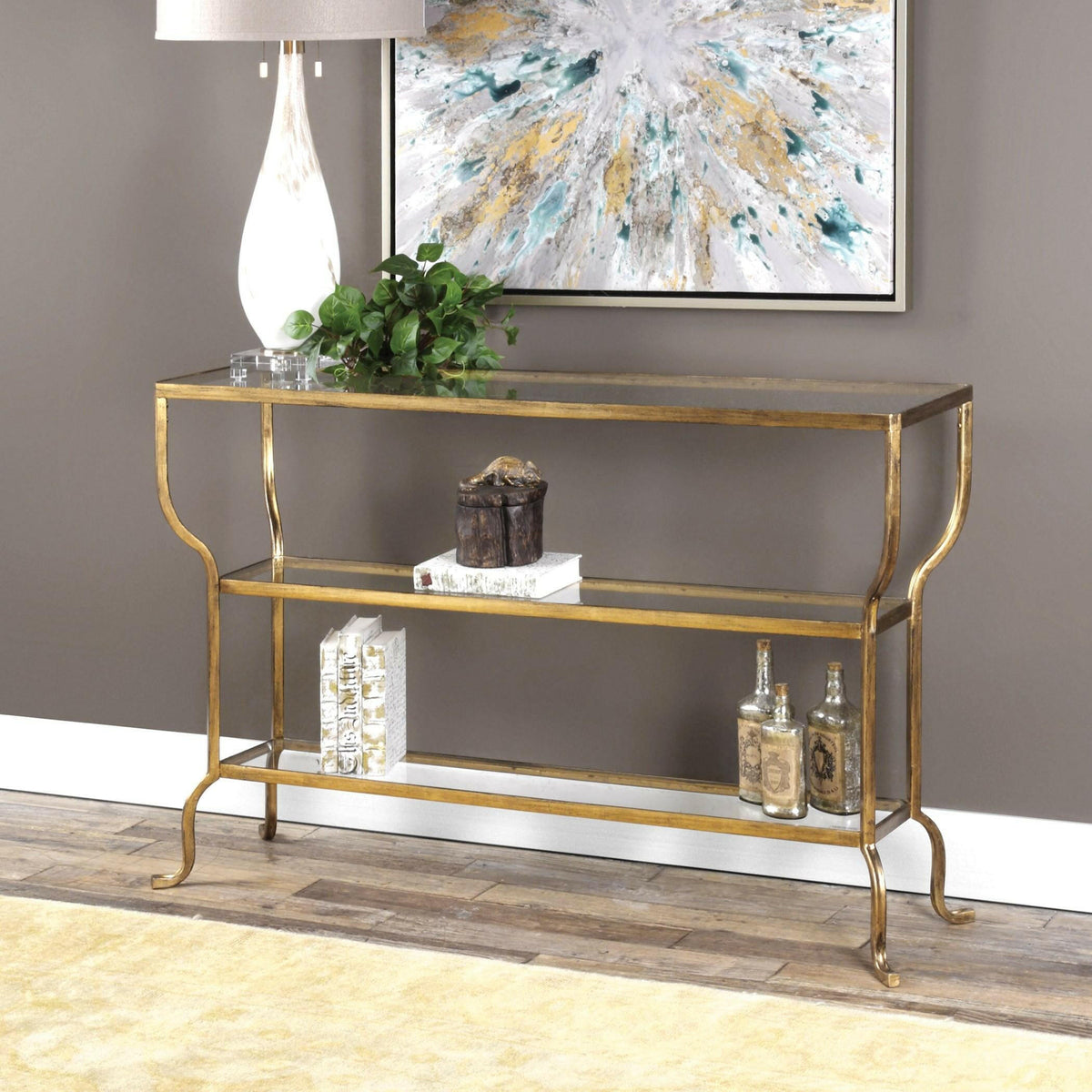 Deline Gold Console Table.