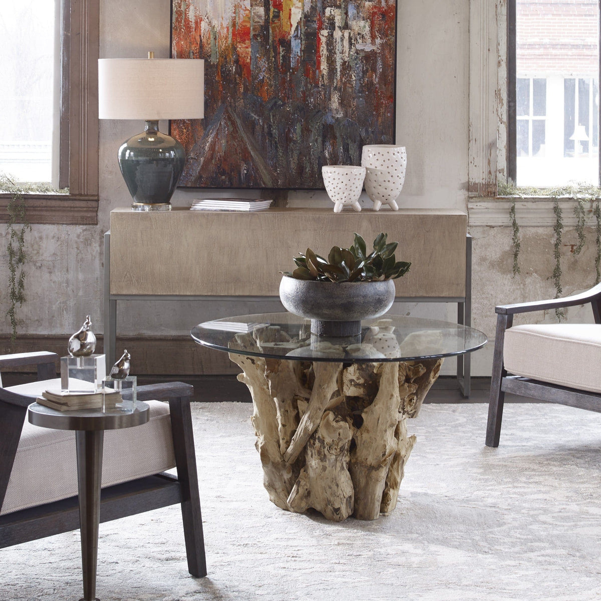 Uttermost Living Driftwood Glass Top Coffee Table House of Isabella UK