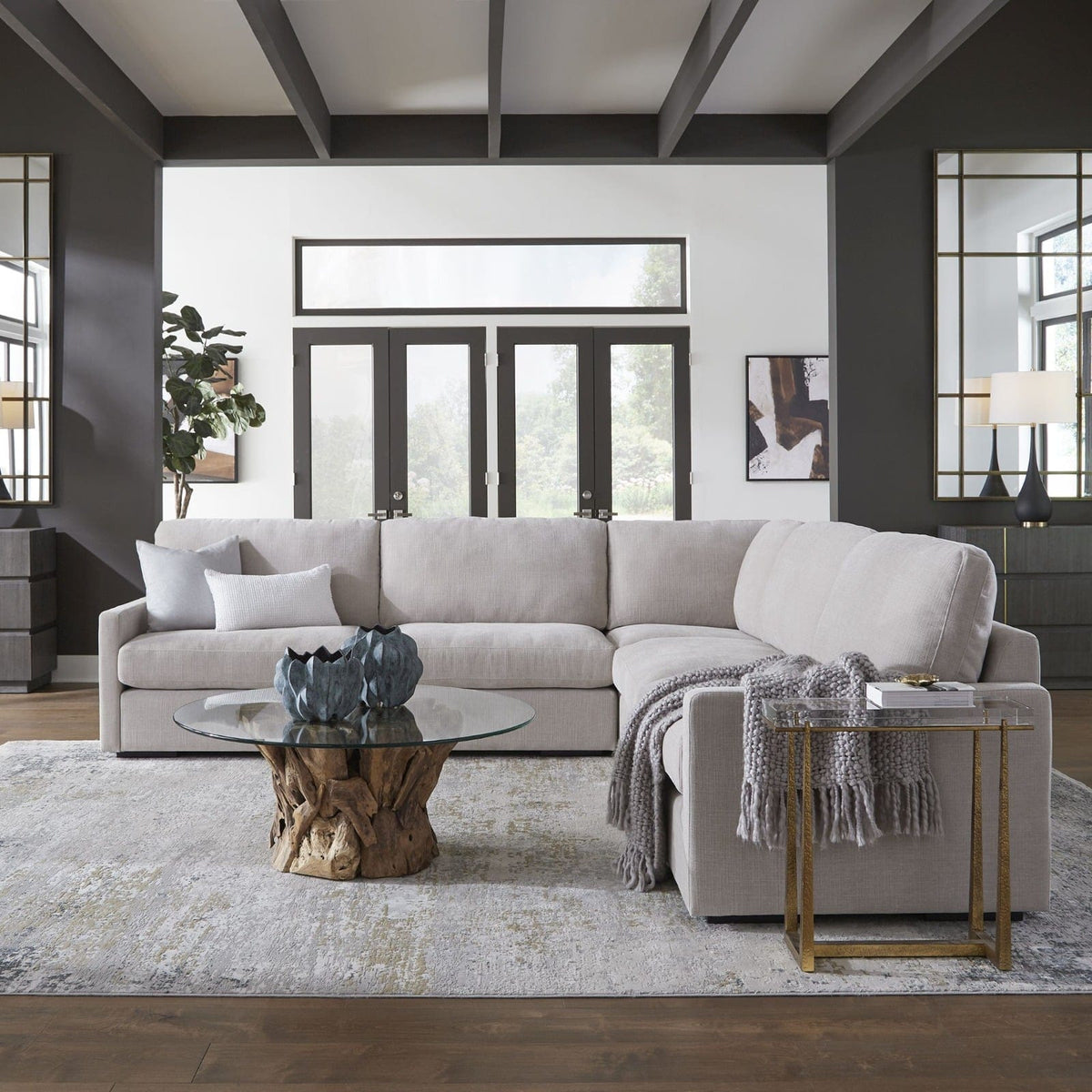 Uttermost Living Driftwood Glass Top Large Coffee Table House of Isabella UK