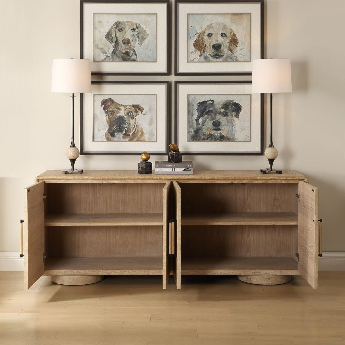 Uttermost Living Evanston 4 Door Cabinet in Natural Oak House of Isabella UK