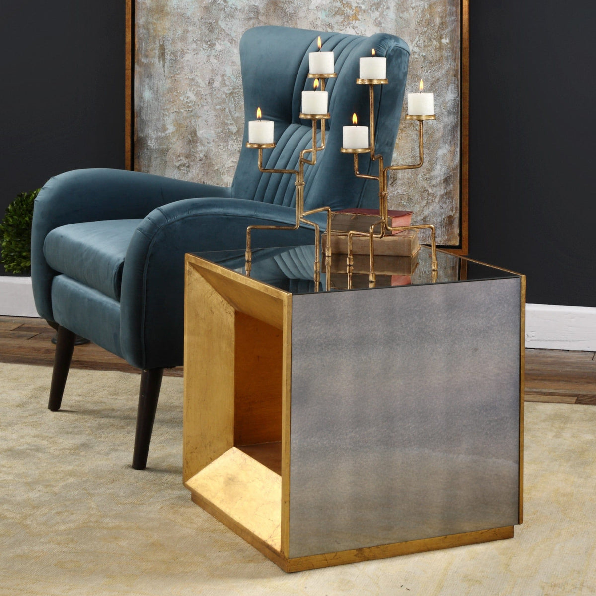 Uttermost Living Flair Gold Cube Table House of Isabella UK