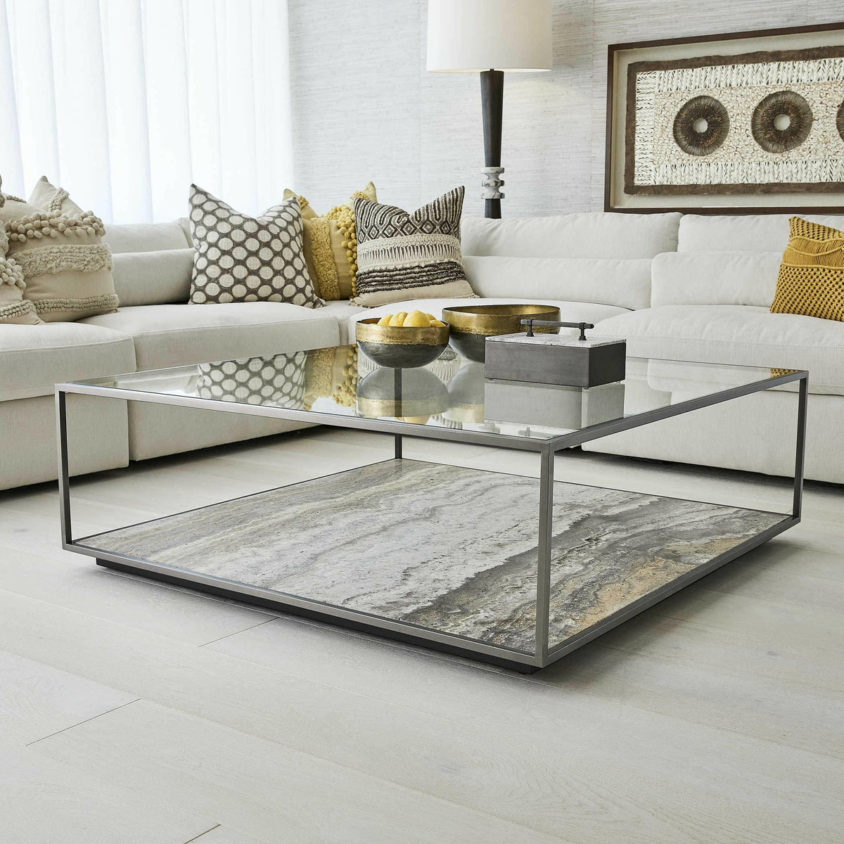 Floating Plane Coffee Table - Travertine/bronze.