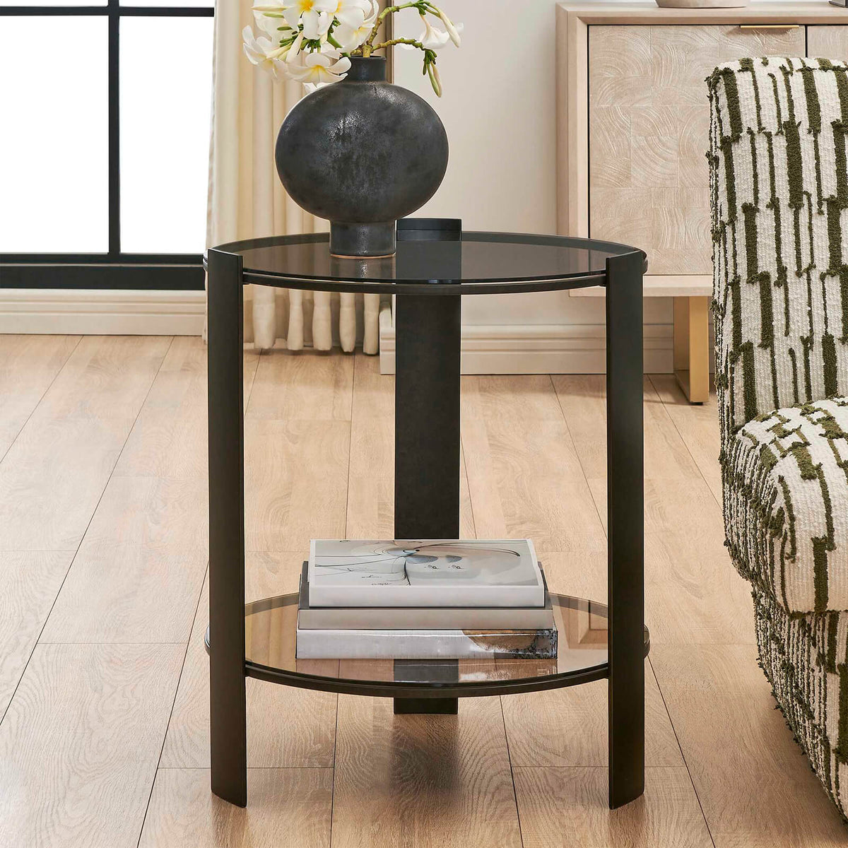Uttermost Living Hanson Side Table in Bronze and Dark Glass House of Isabella UK