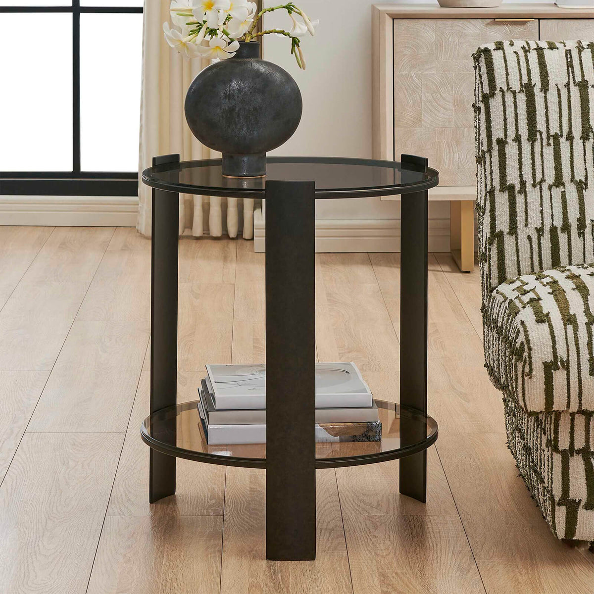 Uttermost Living Hanson Side Table in Bronze and Dark Glass House of Isabella UK