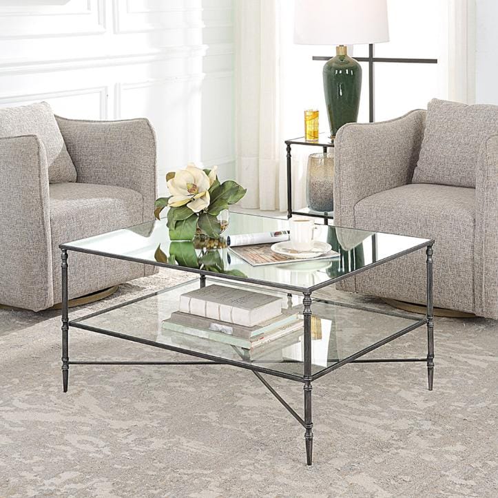 Uttermost Living Henzler Mirrored Steel Coffee Table House of Isabella UK