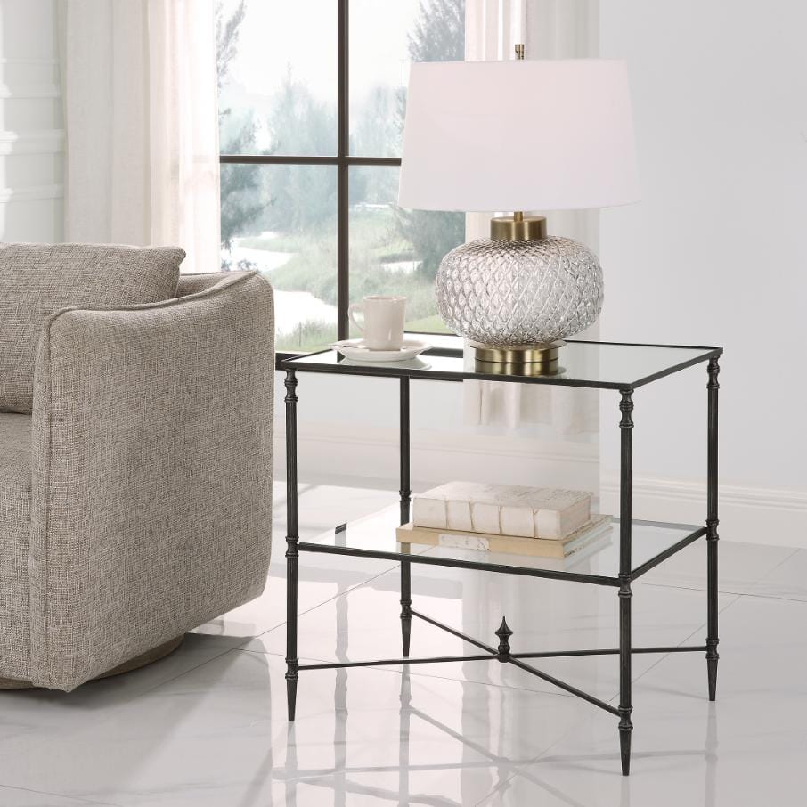 Uttermost Living Henzler Mirrored Steel Lamp Table House of Isabella UK