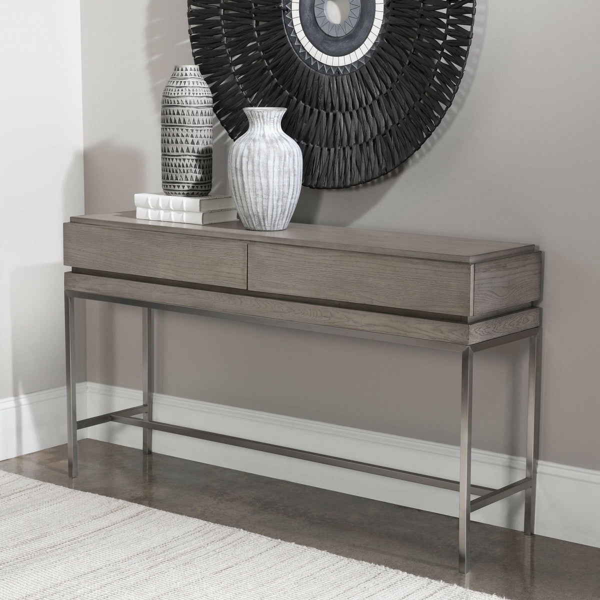 Kamala Gray Oak Console Table.
